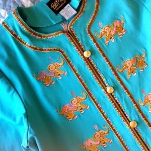 Bob Mackie turquoise elephant embroidered jacket. Unbelievable! Sz XL